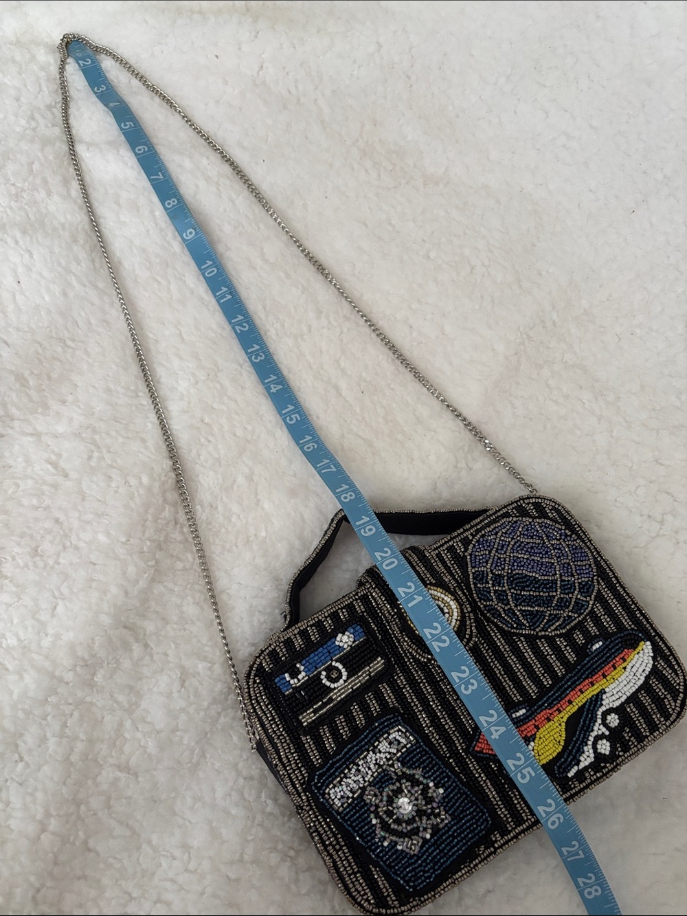Beaded Travel Motif Crossbody Bag - Black Multi - Picture 9 of 10